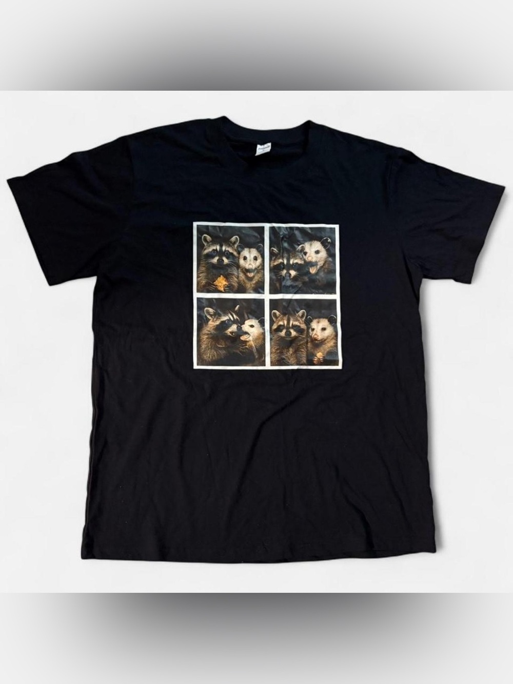 Graphic Raccoon & Possum Photo Grid Tee - Black